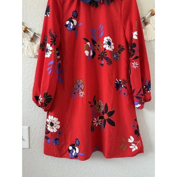 Modcloth Red Floral Aline Collared Mini Dress Boho Careerwear Peasant NWT M - Picture 2 of 9